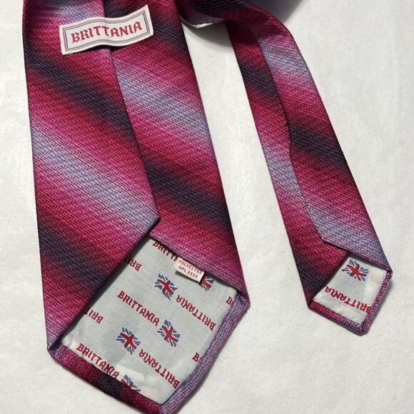 Vintage Striped Tie With Union Jack Lining In Pink Purple - Picture 6 of 9